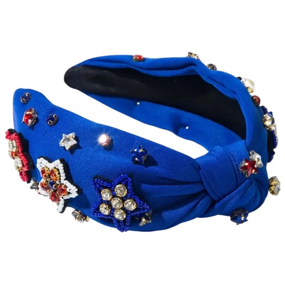 Blue Patriotic Beaded Star Headband